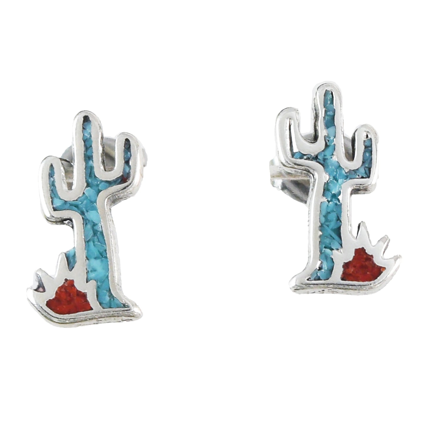Texan Cactus Earrings, Sterling Silver Turquoise Cactus Post Stud Earring, E9453 Birthday Mother Gift, Texan Jewelry