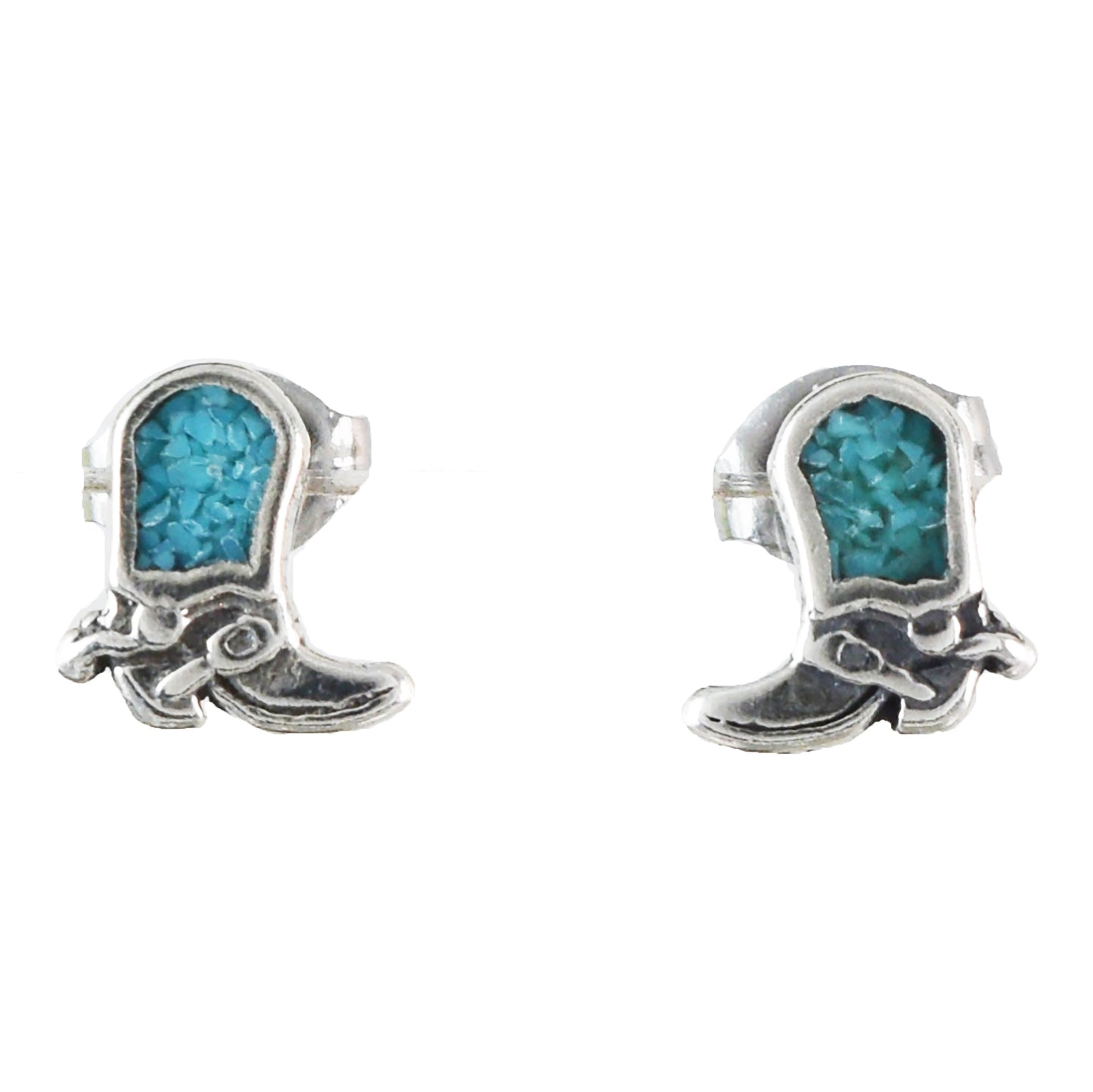 Small Texan Cowgirl Boot Earrings, Sterling Silver Turquoise Cowboy Boot Post Stud Earrings, E9454 Birthday Mother Gift