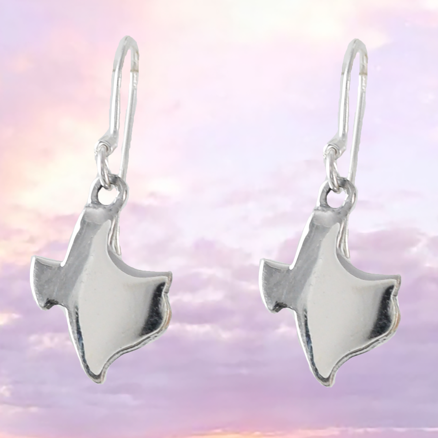 Texas Map Earrings, Sterling Silver Map of Texas Dangle Earrings, E9456 Birthday Mother Gift, Texan Jewelry