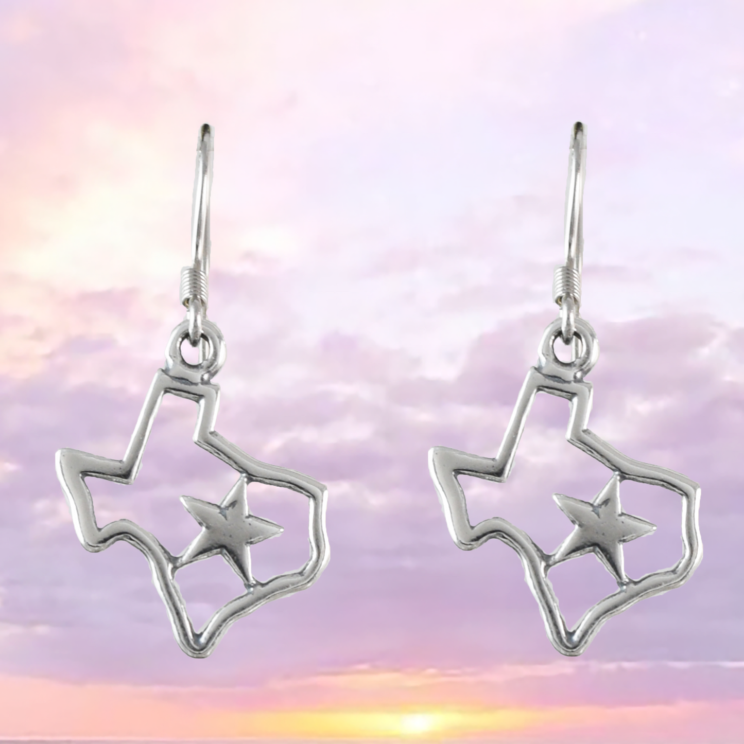 Texas Star Earrings, Sterling Silver Map of Texas Dangle Earrings, E9458 Birthday Mother Gift, Texan Jewelry