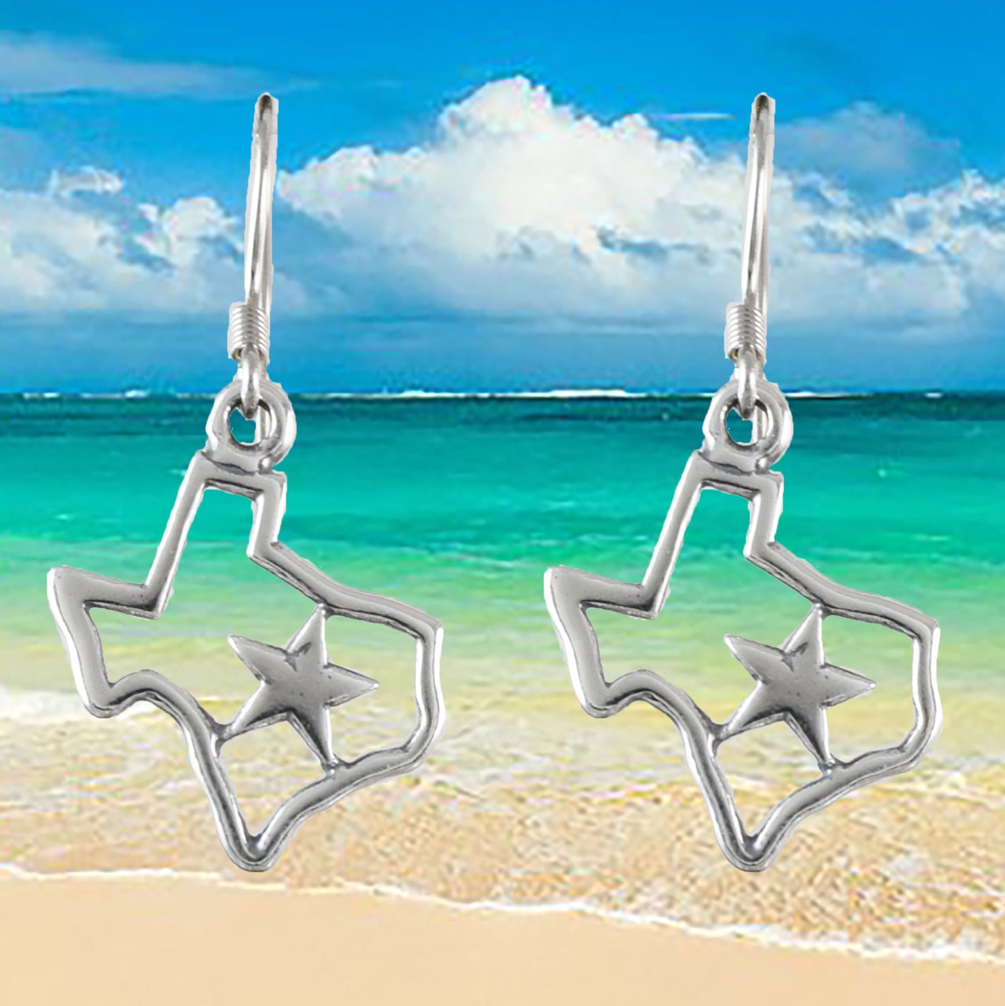 Texas Star Earrings, Sterling Silver Map of Texas Dangle Earrings, E9458 Birthday Mother Gift, Texan Jewelry