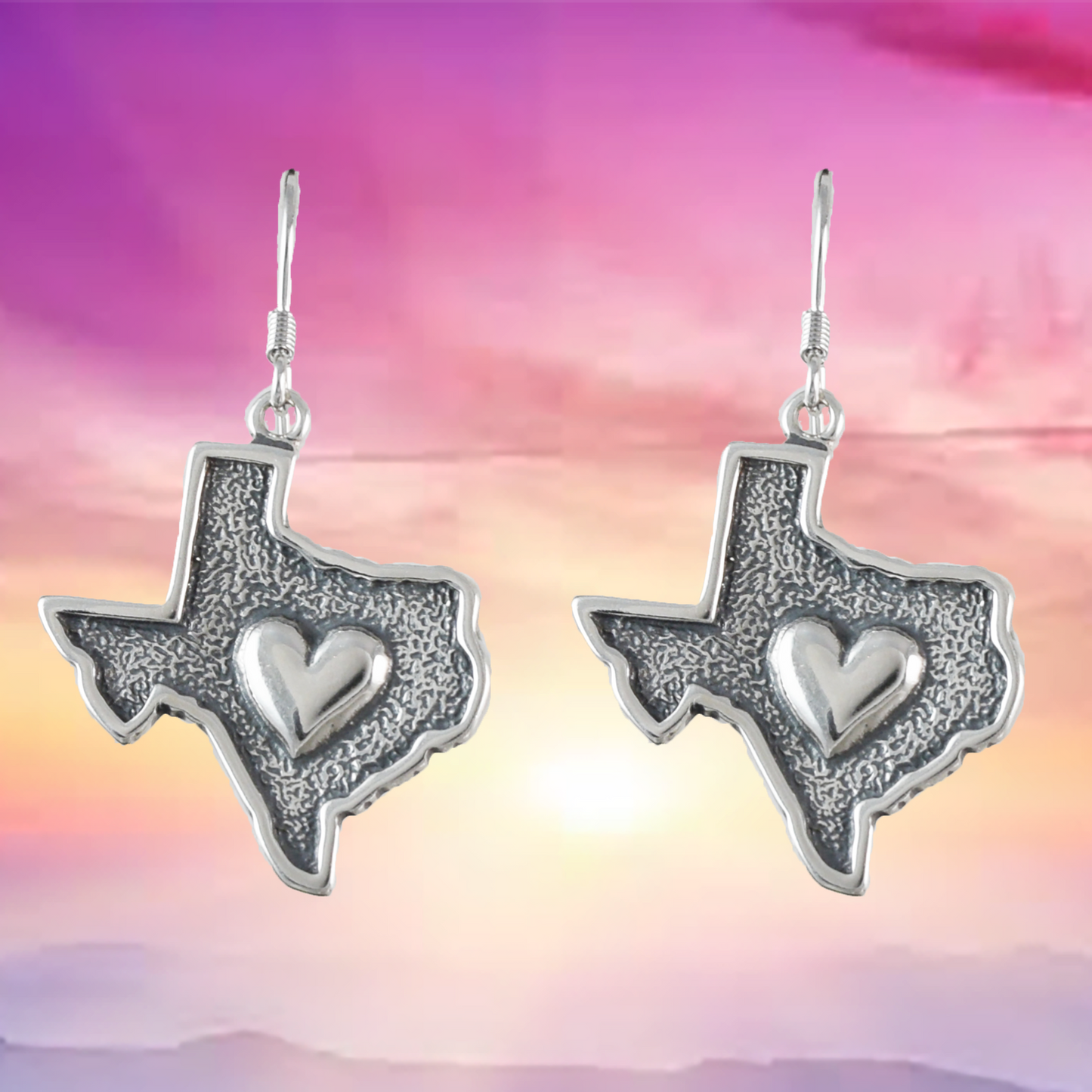 Large Heart of Texas Earrings, Sterling Silver Heart of Texas Dangle Earrings, E9459 Birthday Mother Gift, Texan Jewelry