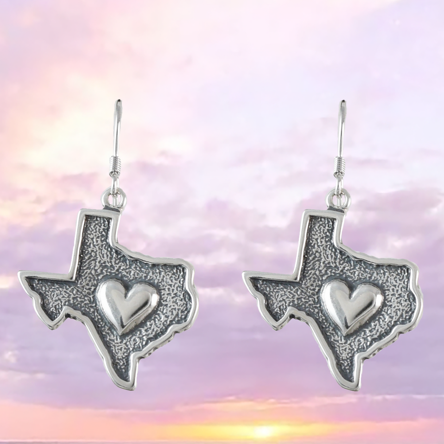 Large Heart of Texas Earrings, Sterling Silver Heart of Texas Dangle Earrings, E9459 Birthday Mother Gift, Texan Jewelry