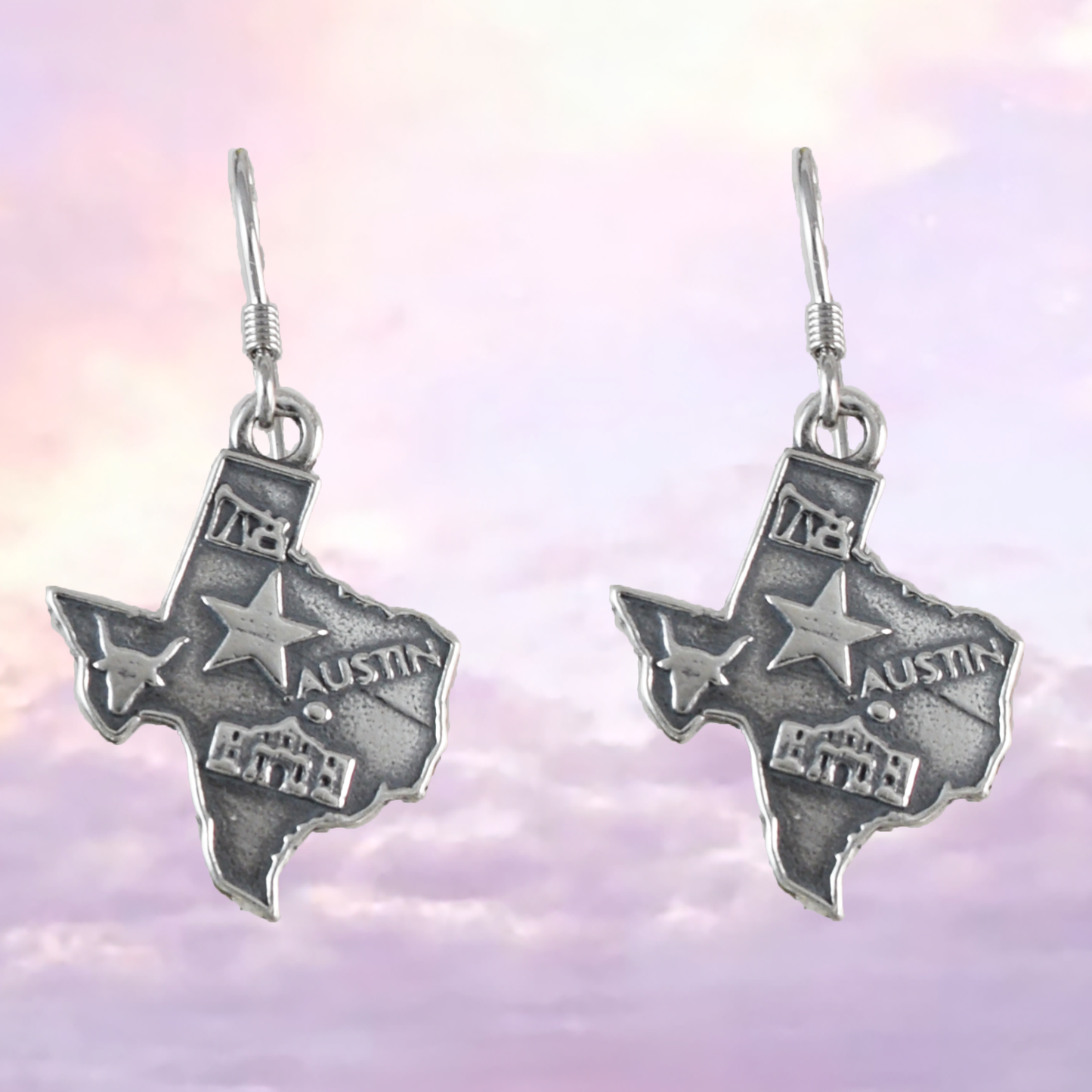 Map of Texas Earrings, Sterling Silver Texas State Map Dangle Earrings, E9460 Birthday Mother Gift, Texan Jewelry
