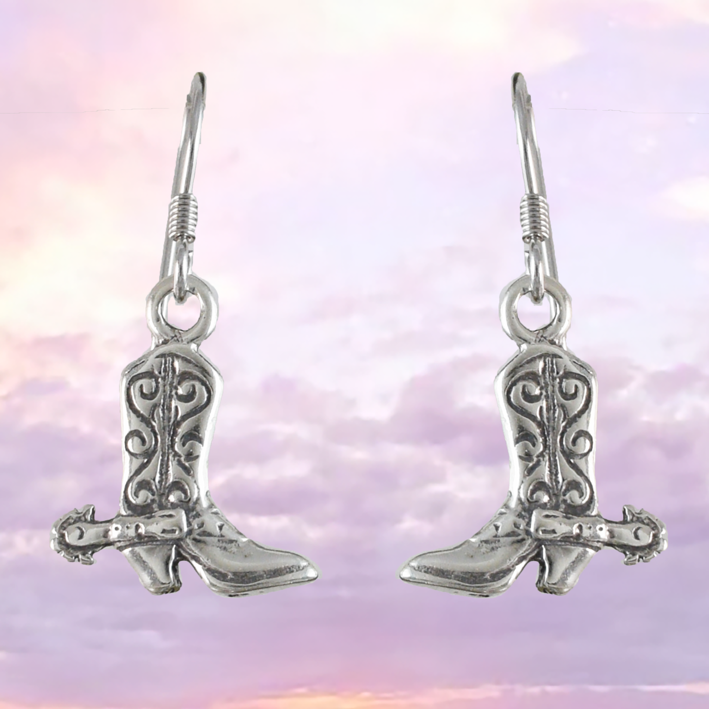 Texan 3D Cowgirl Boot Earrings, Sterling Silver Cowgirl Boot Dangle Earrings, E9462 Birthday Mother Gift, Texan Jewelry