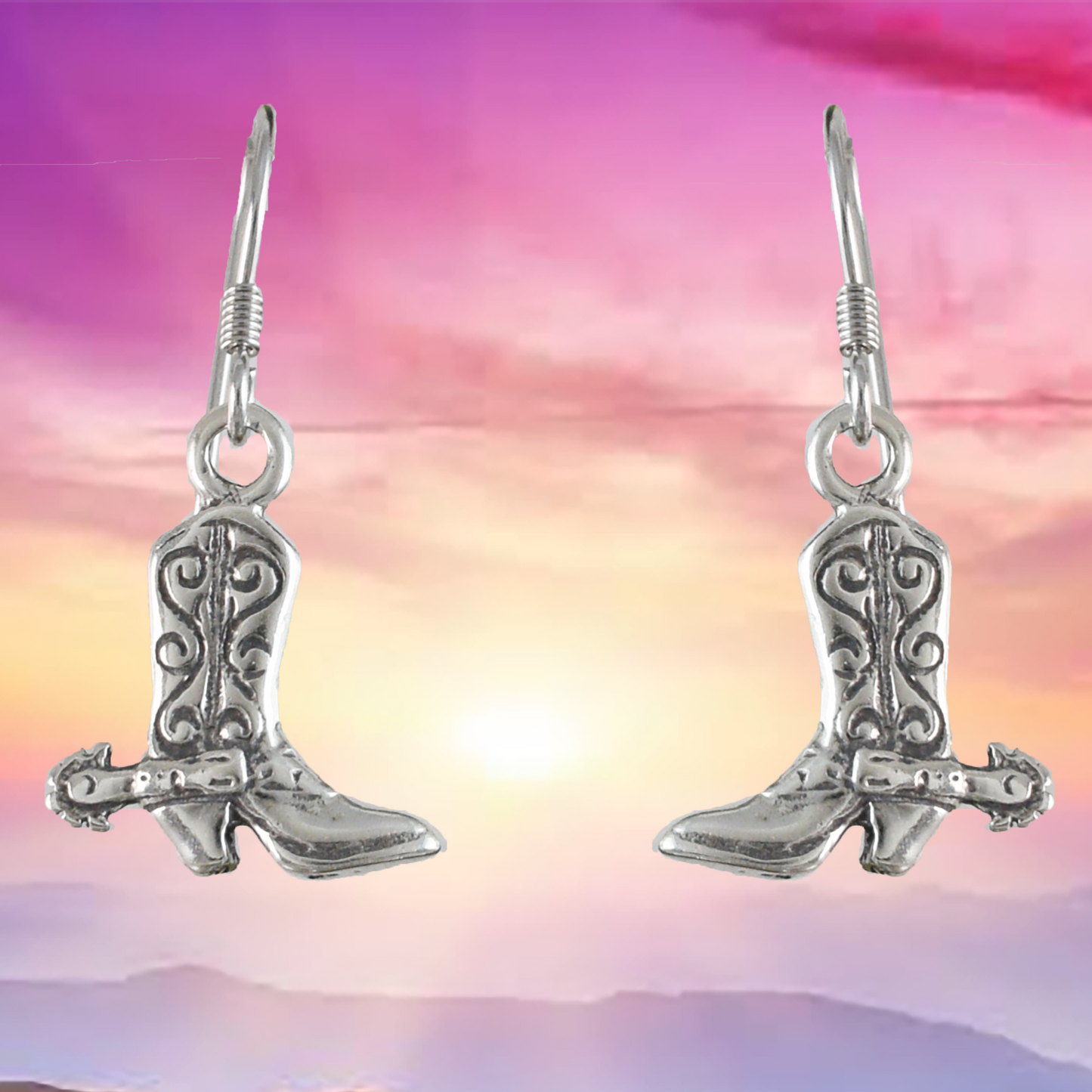 Texan 3D Cowgirl Boot Earrings, Sterling Silver Cowgirl Boot Dangle Earrings, E9462 Birthday Mother Gift, Texan Jewelry