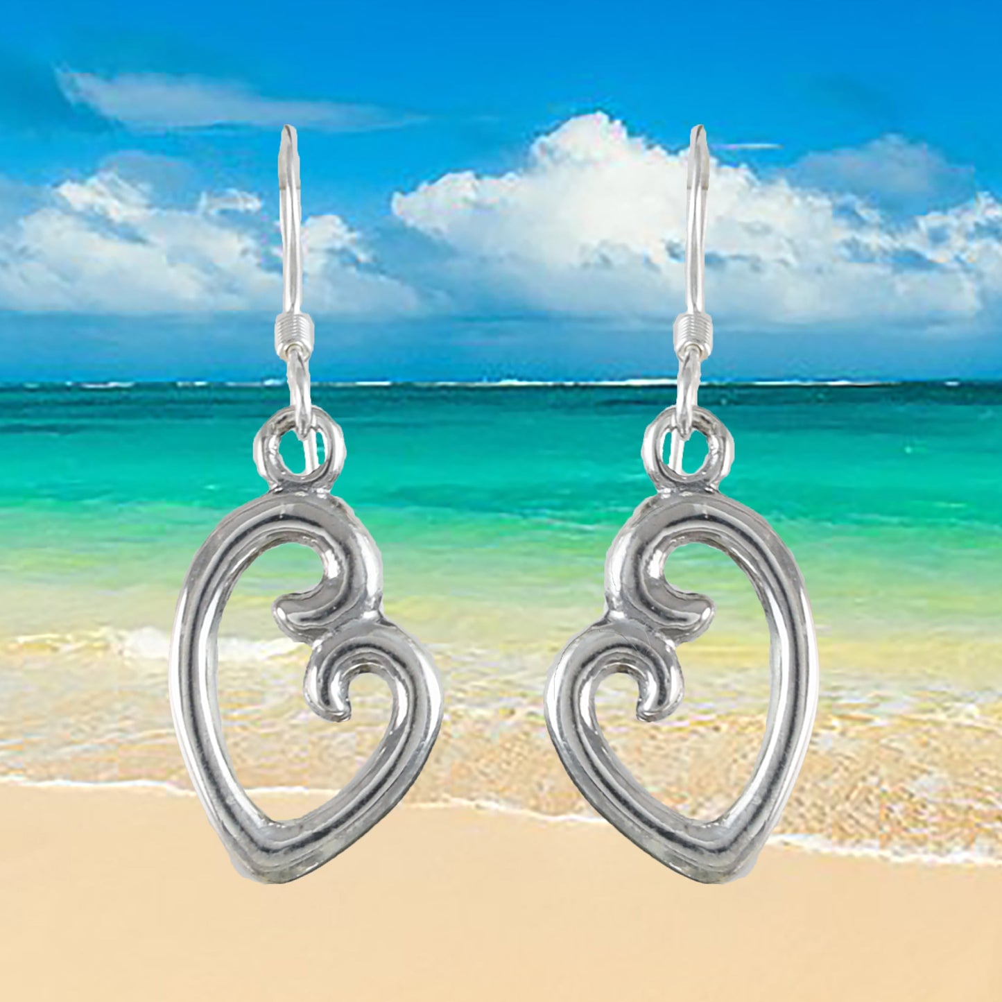 Texan Heart Earrings, Sterling Silver Texan Heart Dangle Earrings, E9463 Birthday Mother Gift, Texan Jewelry