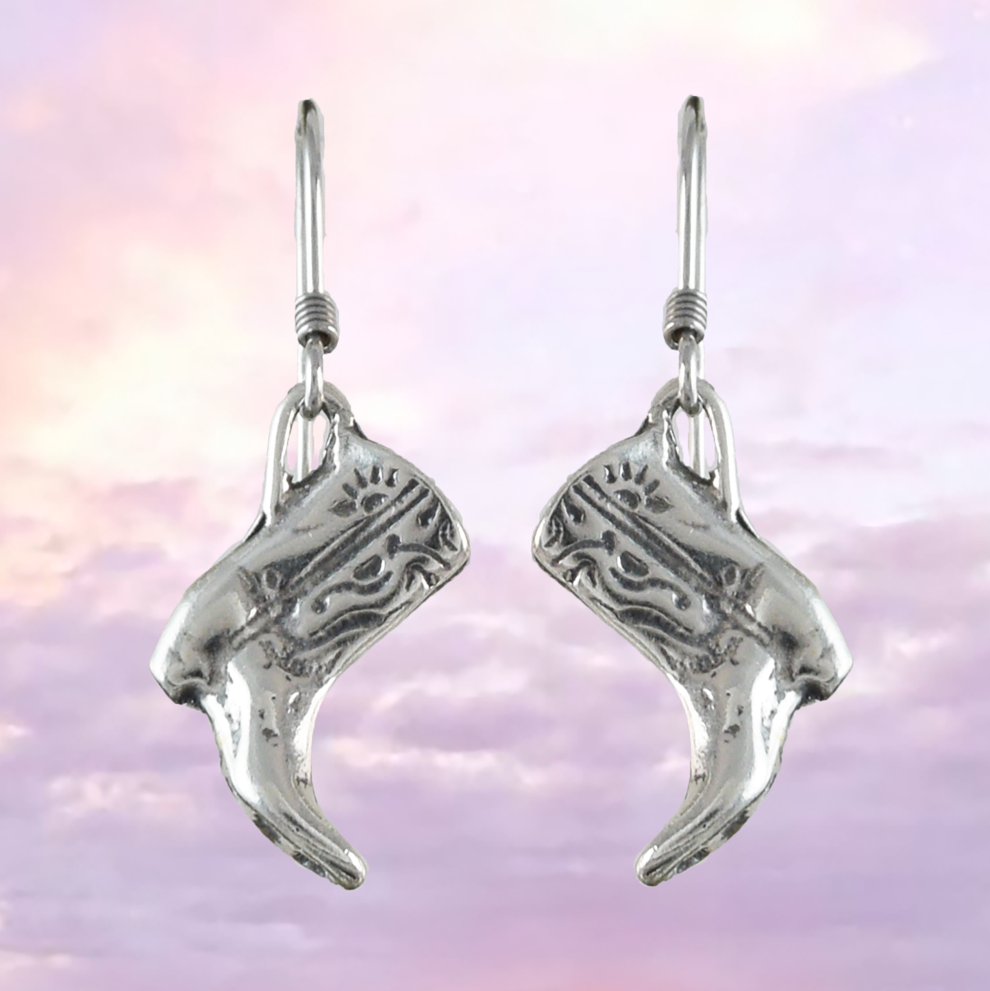 Texan 3D Cowgirl Boot Earrings, Sterling Silver Cowgirl Boot Dangle Earrings, E9464 Birthday Mother Gift, Texan Jewelry