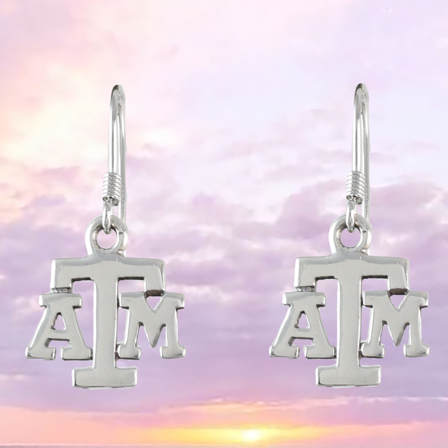 Texas A & M Earrings, Sterling Silver Texas A & M Dangle Earrings, E9465 Birthday Mother Gift, Texan Jewelry