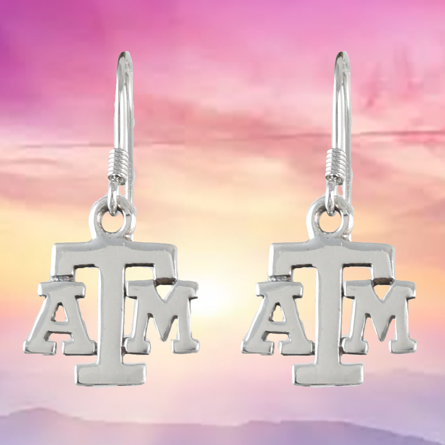 Texas A & M Earrings, Sterling Silver Texas A & M Dangle Earrings, E9465 Birthday Mother Gift, Texan Jewelry