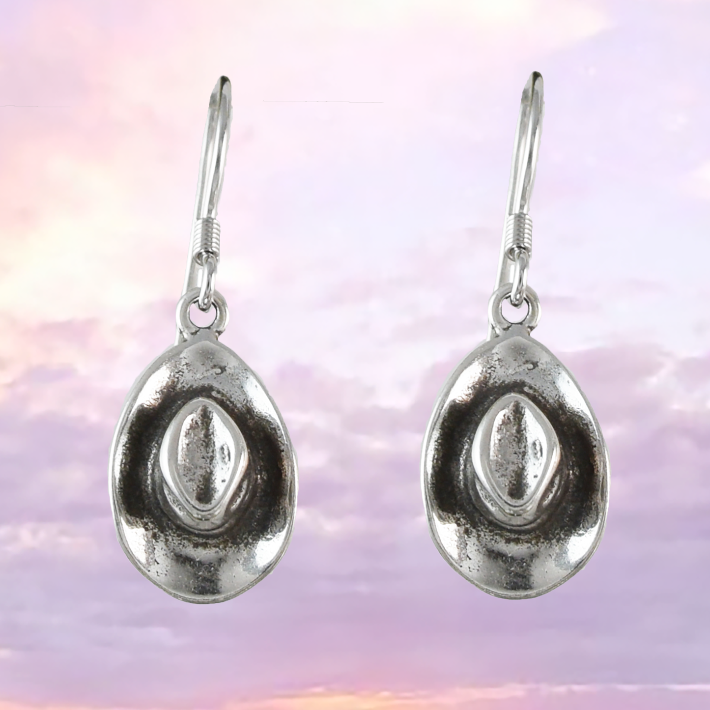 Texan 3D Cowboy Hat Earrings, Sterling Silver Cowboy Hat Dangle Earrings, E9467 Birthday Mother Gift, Texan Jewelry