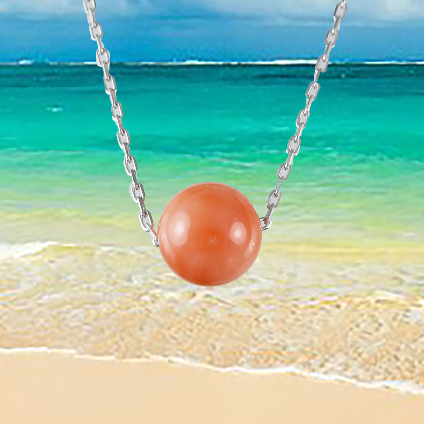 Genuine Pink Coral Round Cut Necklace in Adjustable Sterling Silver Chain, N9501 - Hawaii Treasures Shop