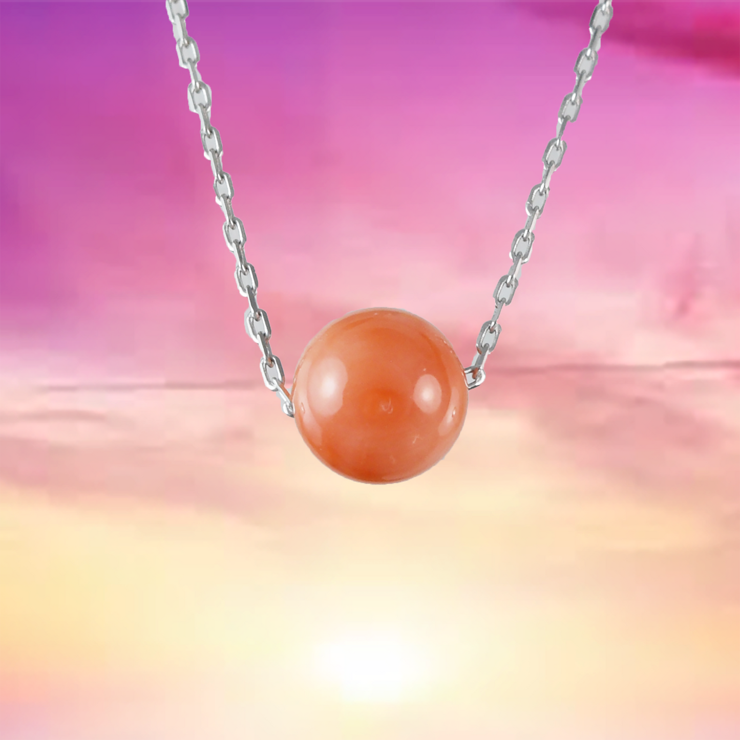 Genuine Pink Coral Round Cut Necklace in Adjustable Sterling Silver Chain, N9501 - Hawaii Treasures Shop