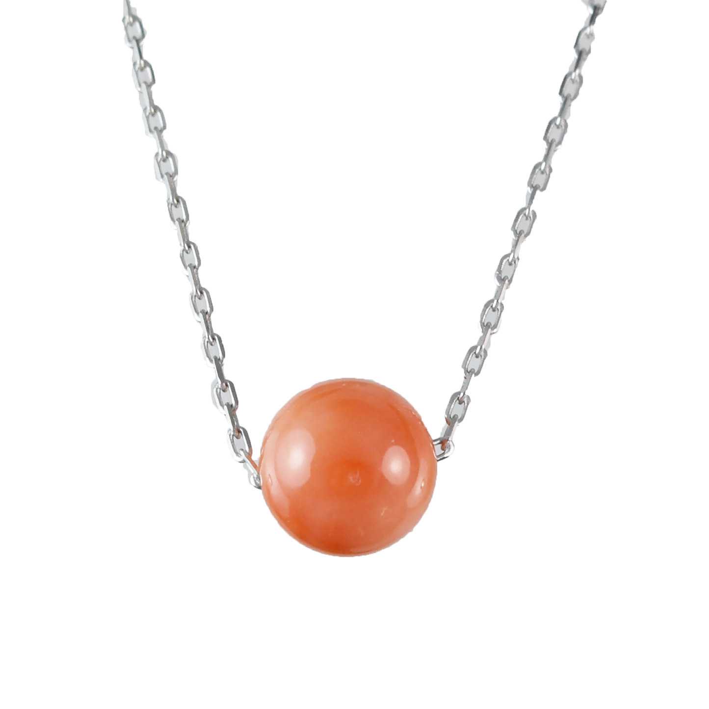 Genuine Pink Coral Round Cut Necklace in Adjustable Sterling Silver Chain, N9501 - Hawaii Treasures Shop