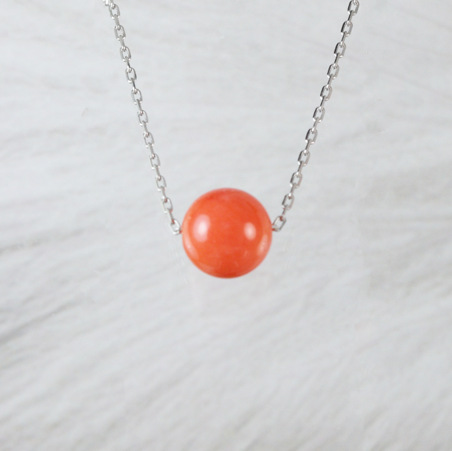 Genuine Pink Coral Round Cut Necklace in Adjustable Sterling Silver Chain, N9501 - Hawaii Treasures Shop