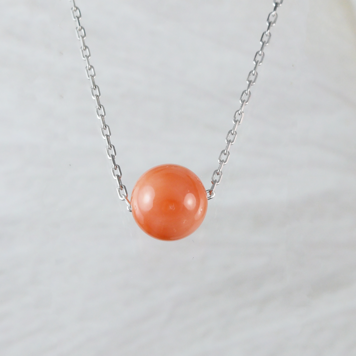 Genuine Pink Coral Round Cut Necklace in Adjustable Sterling Silver Chain, N9501 - Hawaii Treasures Shop