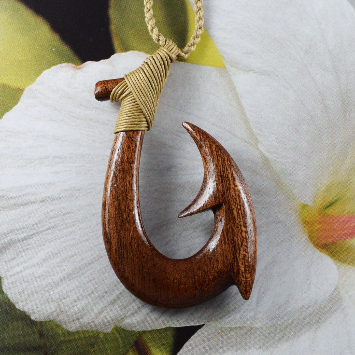 Hand Carved 3D Koa Wood Fish Hook Necklace, N9432 -Paradise Treasures Jewelry