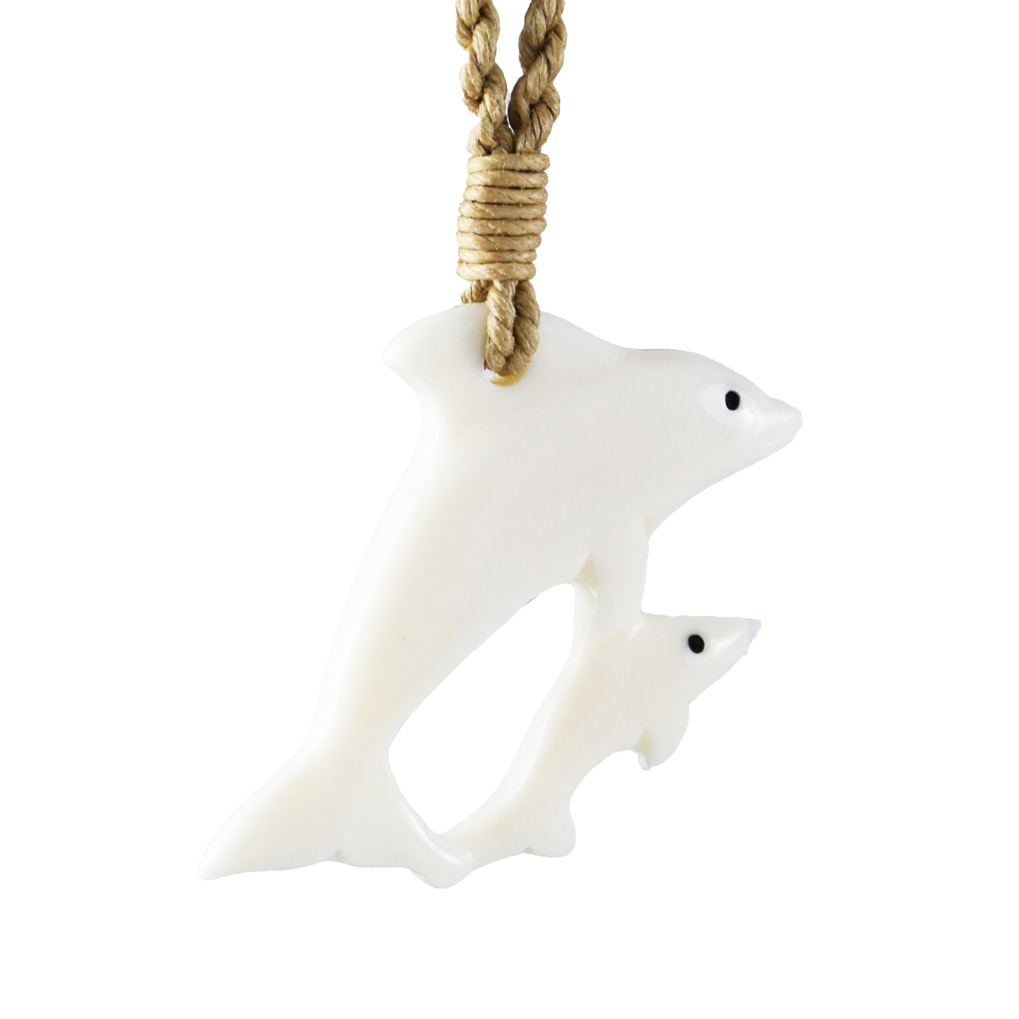 Hand Carved Buffalo Bone 2 Dolphin Necklace, N9116 - Paradise Treasures Jewelry