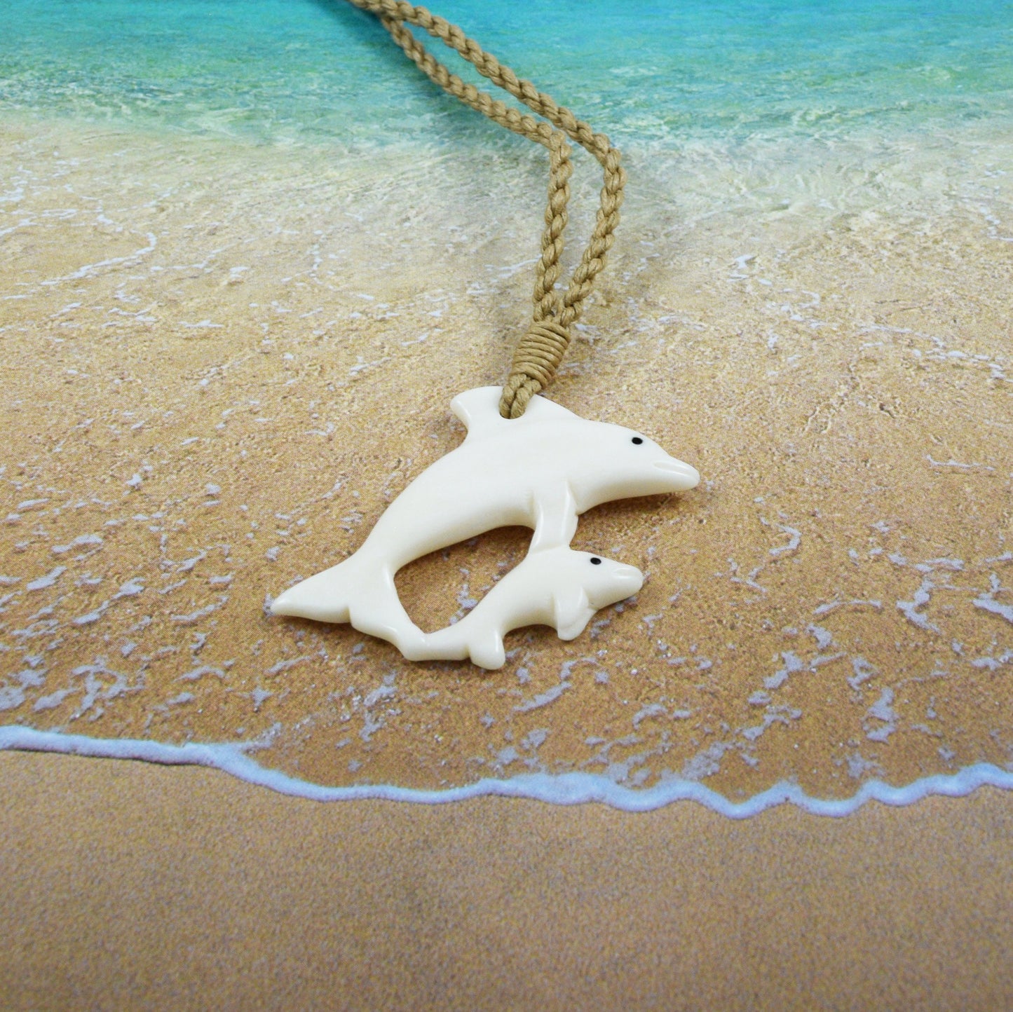 Hand Carved Buffalo Bone 2 Dolphin Necklace, N9116 - Paradise Treasures Jewelry