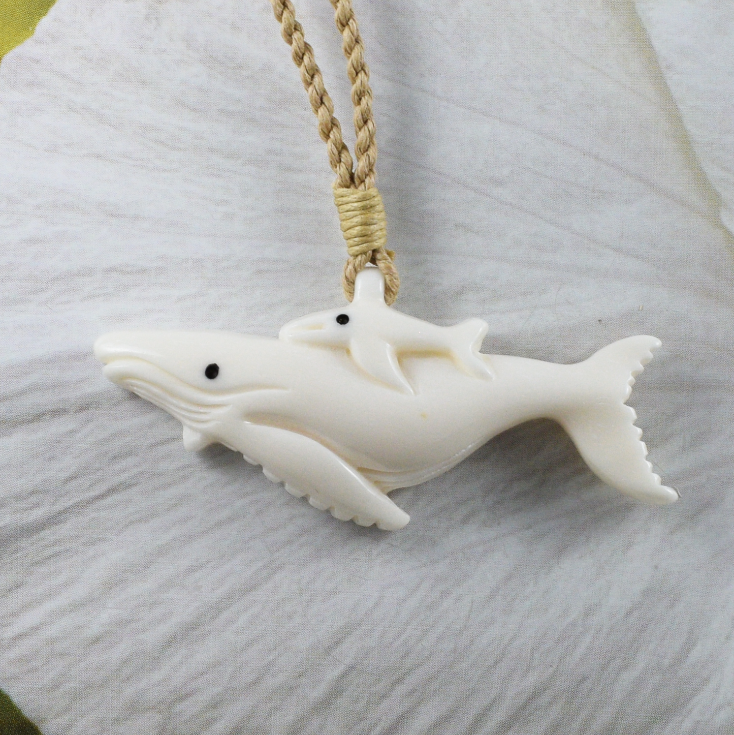 Hand Carved Buffalo Bone 2 Whales Necklace, N9418 -Paradise Treasures Jewelry