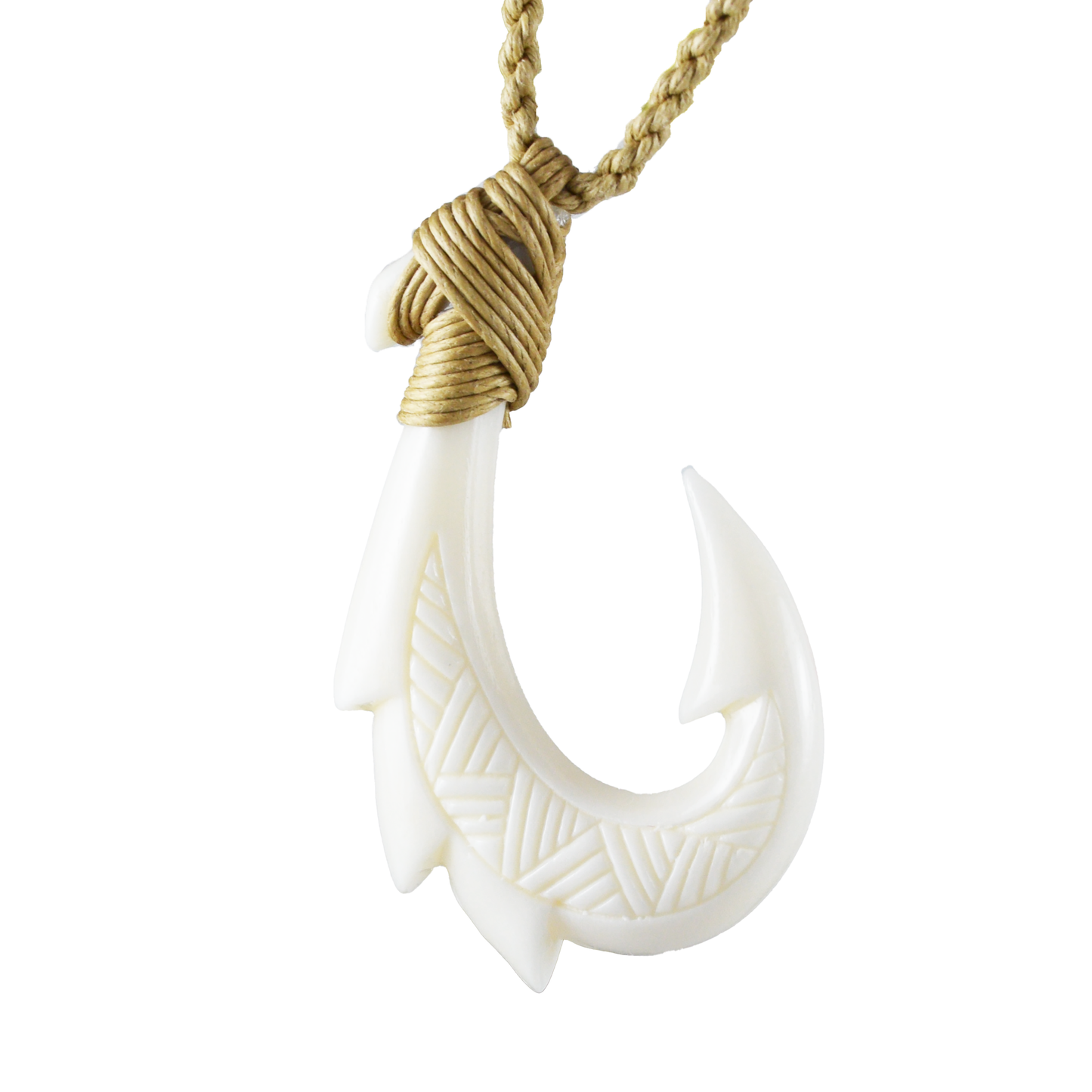 Hand Carved Buffalo Bone 3D Fish Hook Necklace - Paradise Treasures Jewelry