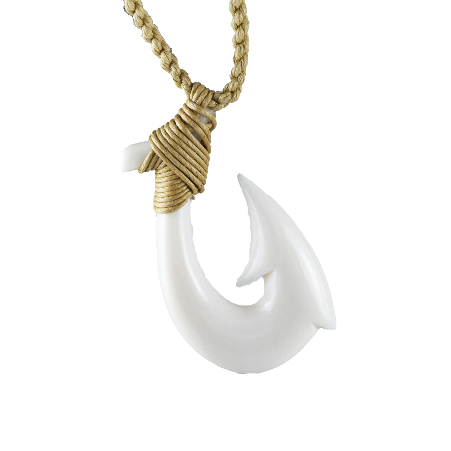Hand Carved Buffalo Bone 3D Fish Hook Necklace, N9103 - Paradise Treasures Jewelry