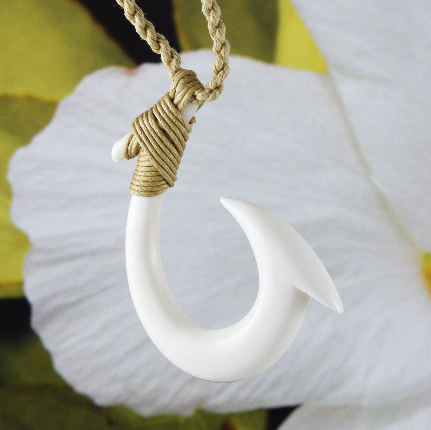 Hand Carved Buffalo Bone 3D Fish Hook Necklace, N9105 - Paradise Treasures Jewelry
