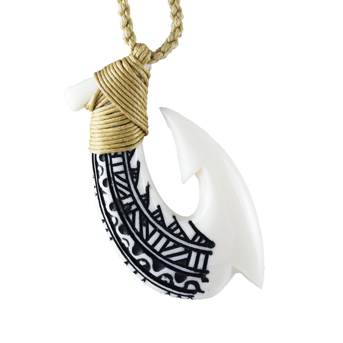 Hand Carved Buffalo Bone 3D Fish Hook Necklace, N9113 - Paradise Treasures Jewelry