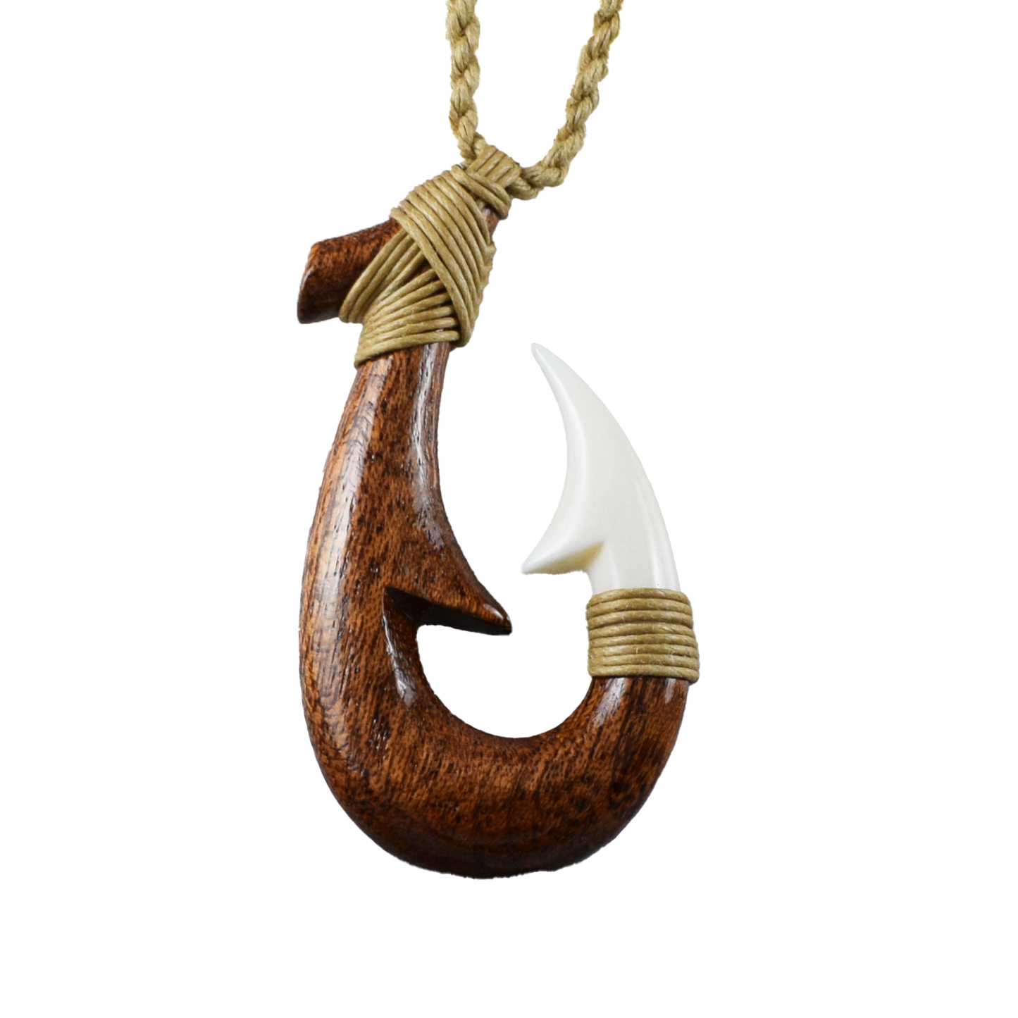 Hand Carved Buffalo Bone 3D Fish Hook Necklace, N9404 -Hawaii Treasures Shop