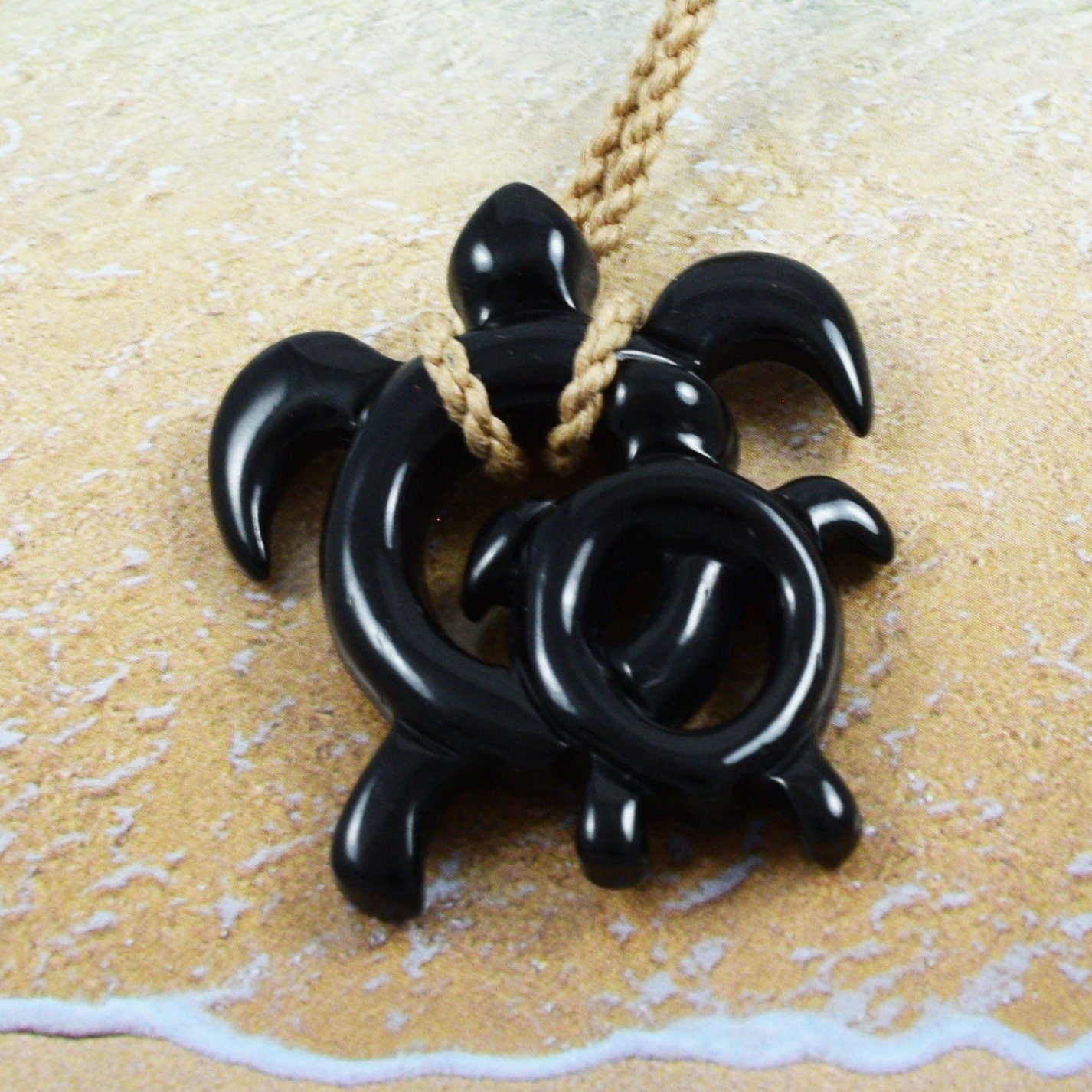 Hand Carved Buffalo Bone Black Sea Turtle Necklace, N9130 -Paradise Treasures Jewelry
