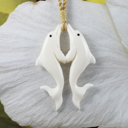 Hand Carved Buffalo Bone Dolphins Necklace, N9417 -Paradise Treasures Jewelry
