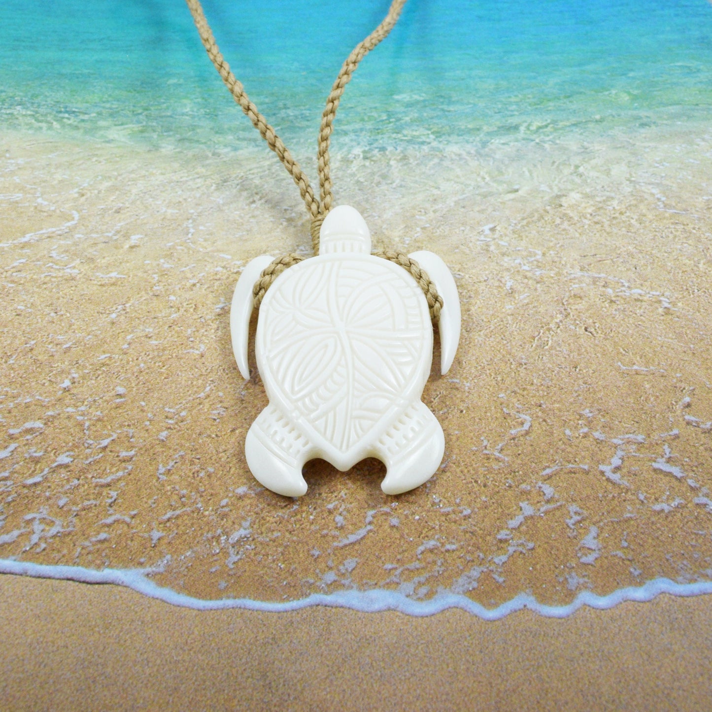 Hand Carved Buffalo Bone Flower Sea Turtle Necklace, N9122 -Paradise Treasures Jewelry