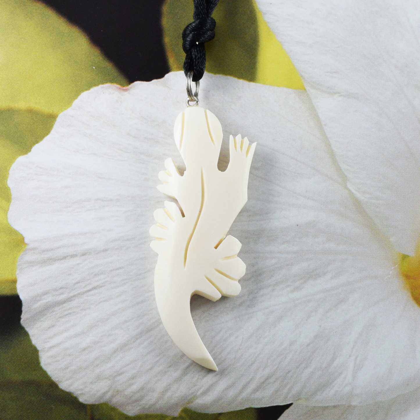 Hand Carved Buffalo Bone Gecko Necklace, N9434 -Paradise Treasures Jewelry