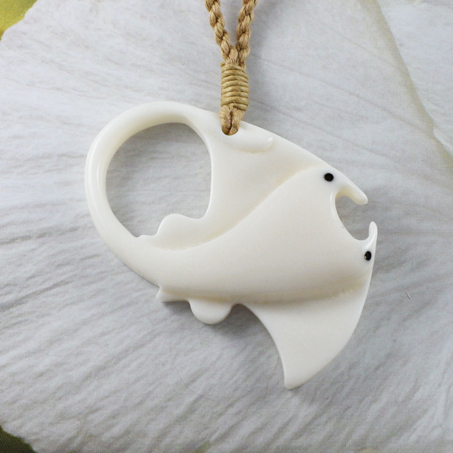 Hand Carved Buffalo Bone Manta Ray Necklace, N9413 -Paradise Treasures Jewelry