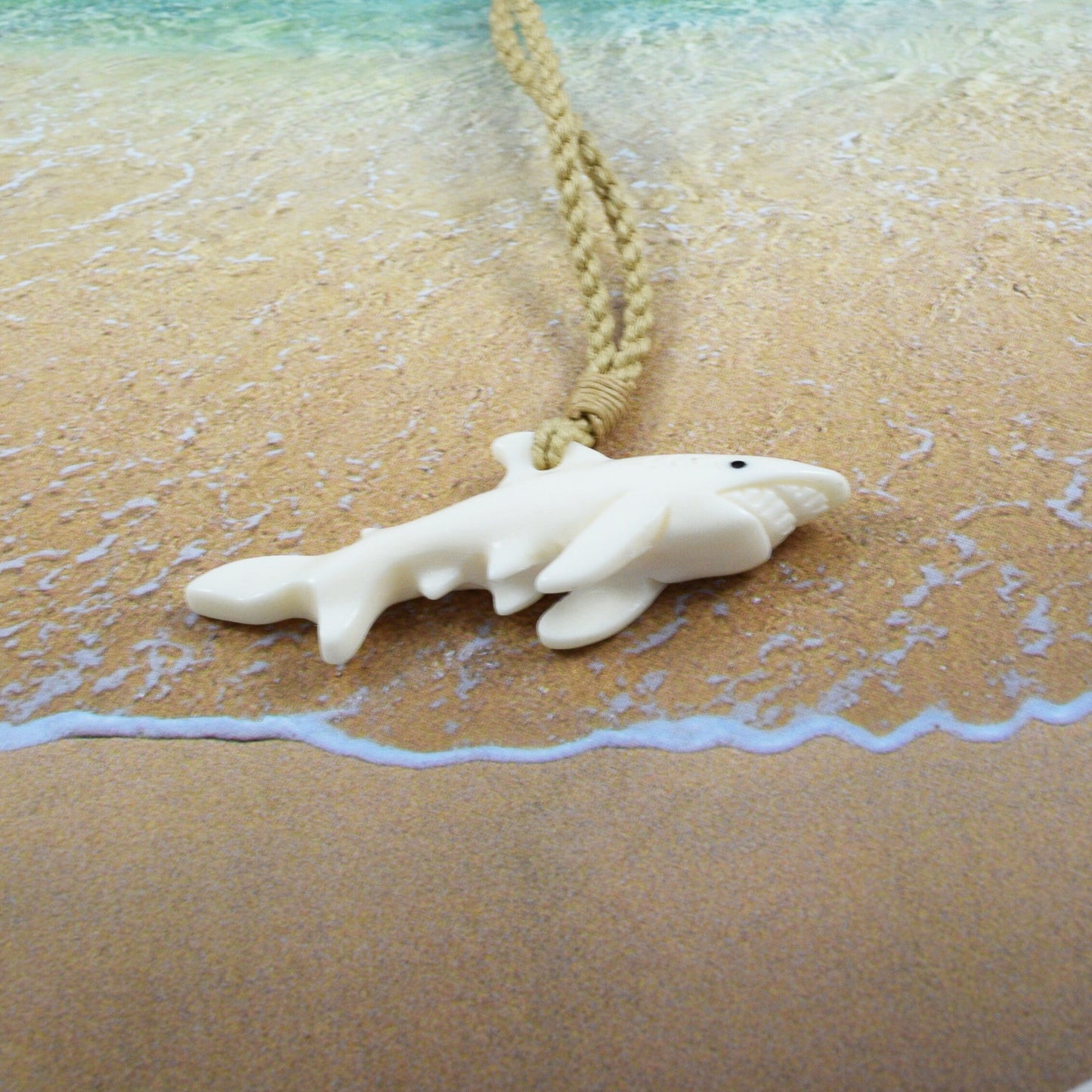 Hand Carved Buffalo Bone Shark Necklace, N9117 - Paradise Treasures Jewelry