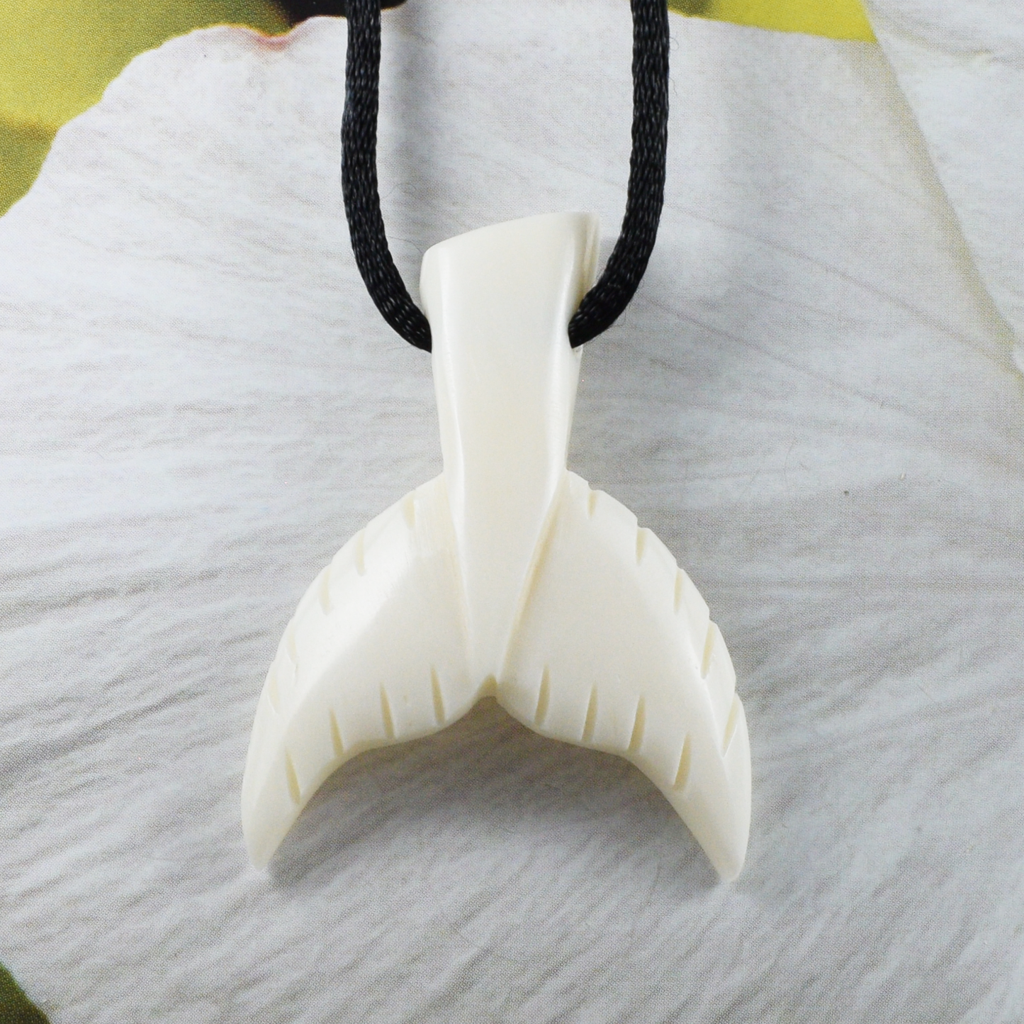 Hand Carved Buffalo Bone Whale Tail Necklace, N9433 -Paradise Treasures Jewelry