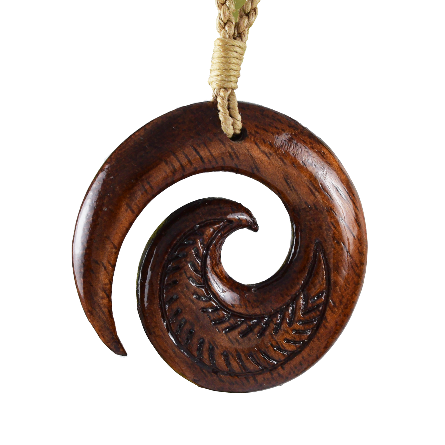 Hand Carved Genuine Koa Wood Wave Necklace, N9120 - Paradise Treasures Jewelry