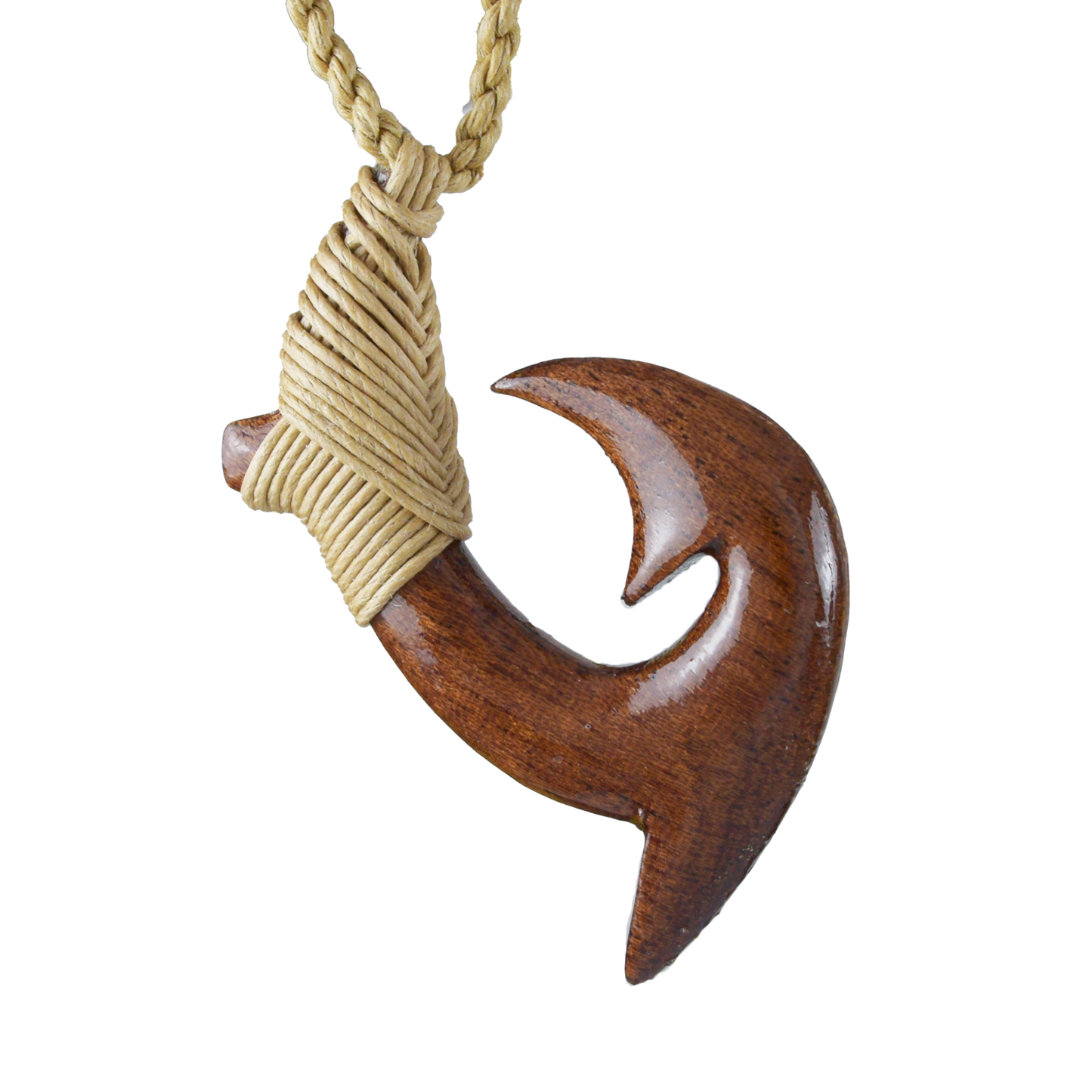 Hand Carved Koa Wood Fish Hook Necklace, N9132 -Paradise Treasures Jewelry