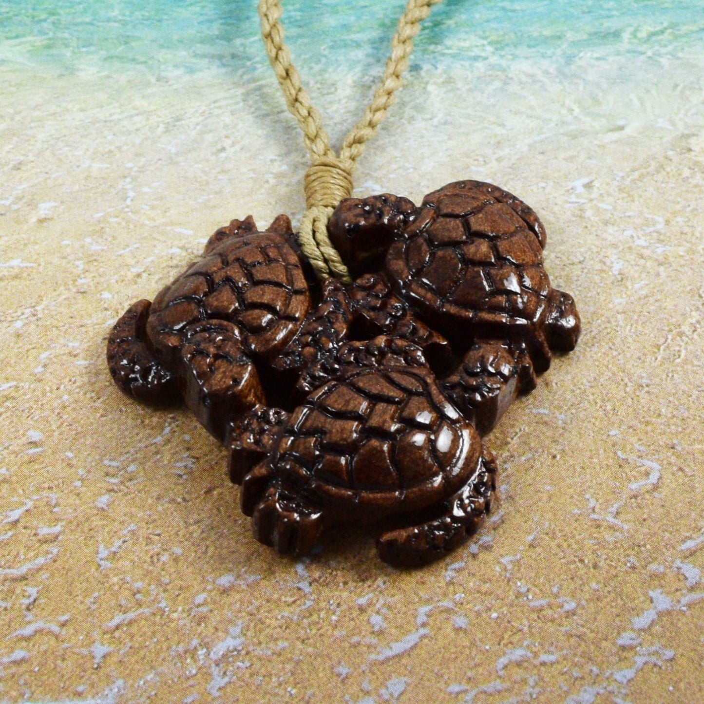 Hand Carved Koa Wood Sea Turtle Family Necklace, N9108 - Paradise Treasures Jewelry