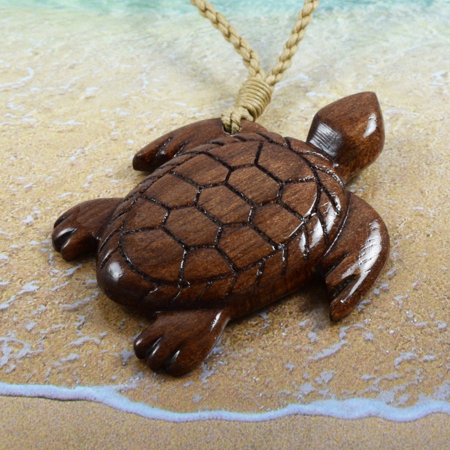 Hand Carved Koa Wood Sea Turtle Necklace, N9107 - Paradise Treasures Jewelry