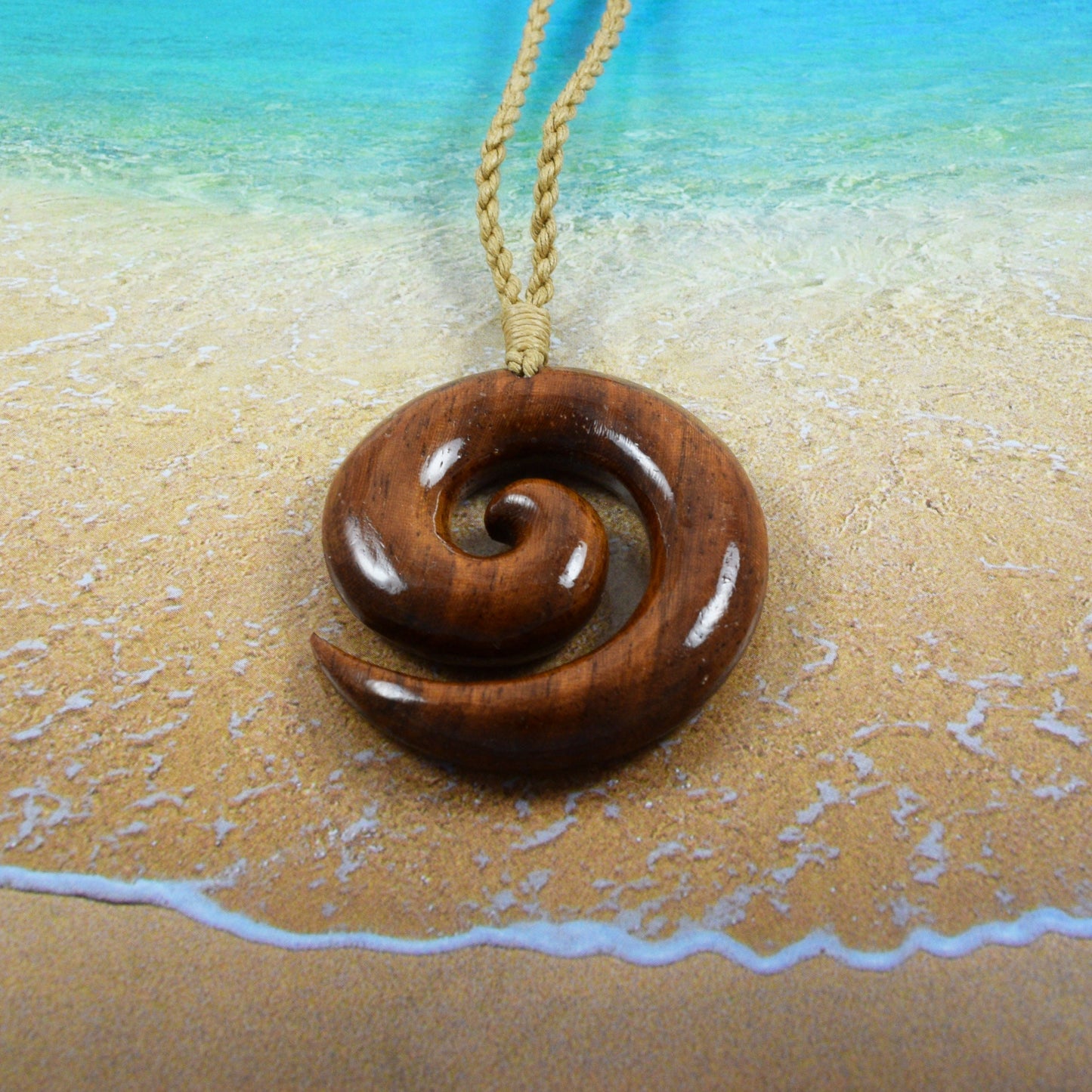 Hand Carved Koa Wood Wave Necklace, N9121 - Paradise Treasures Jewelry