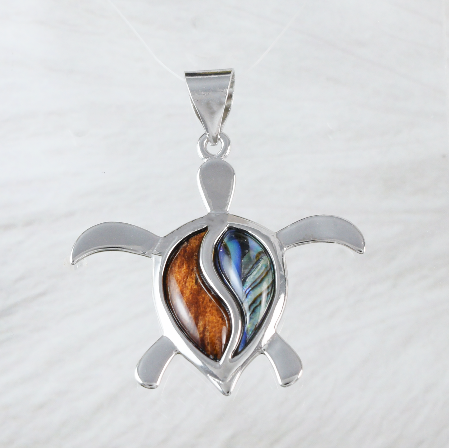 Large Silver Sea Turtle Wood Abalone Necklace - Hawaii Treasures Shop