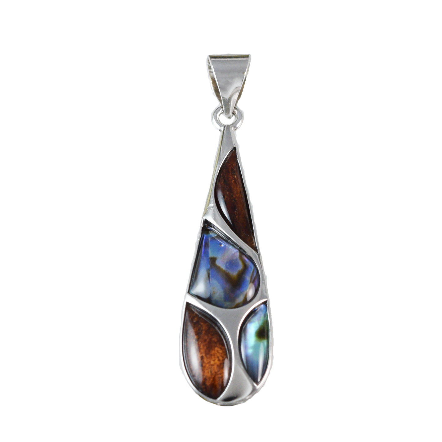 Medium Silver Rain Drop Wood Abalone Necklace - Hawaii Treasures Shop