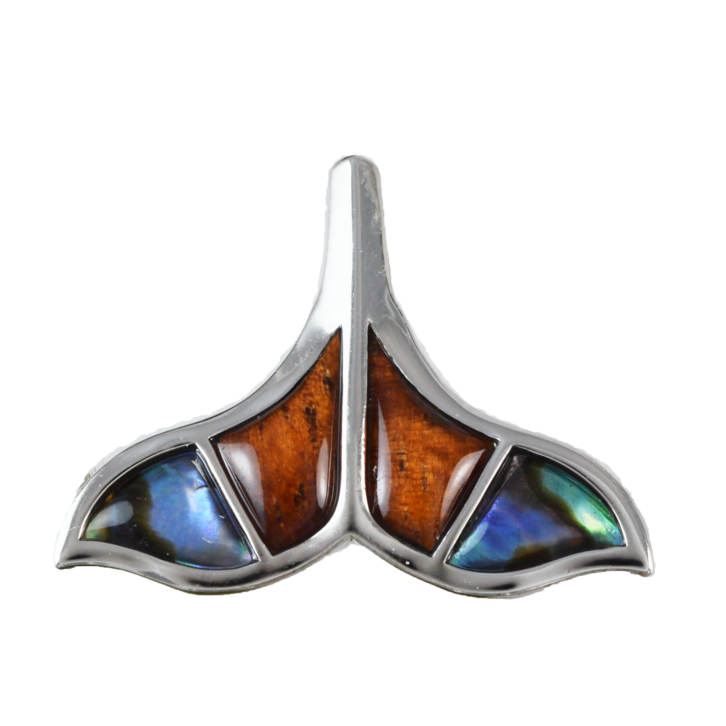 Medium Silver Whale Tail Wood Abalone Necklace - Hawaii Treasures Shop