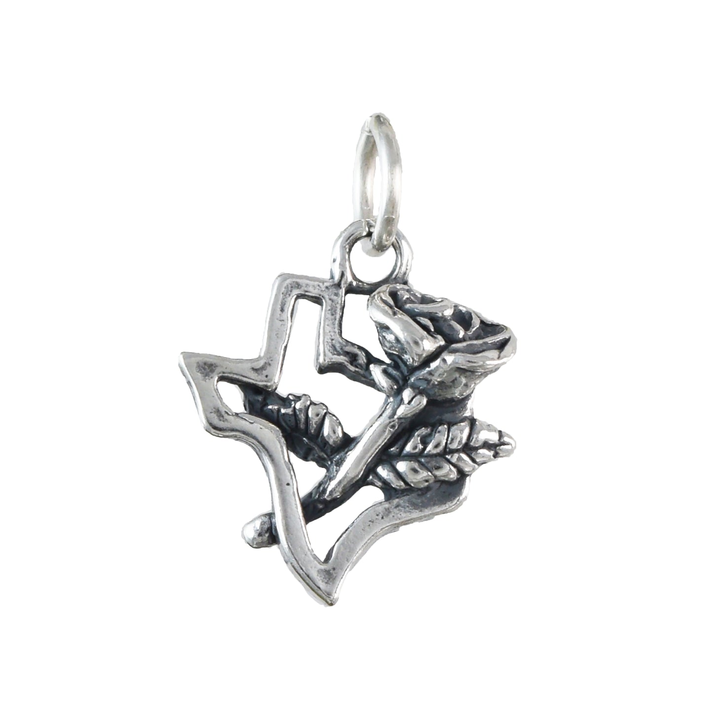 Yellow Rose Texas State Map Pendant, Sterling Silver Yellow Rose Texas State Charm Pendant, N9445 Birthday Mother Gift, Texan Jewelry