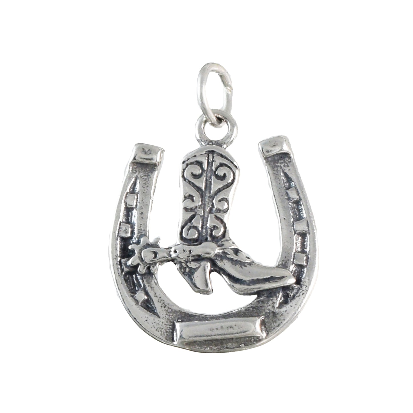 Texan Cowboy Boot Horseshoe Pendant, Sterling Silver Horseshoe Charm Pendant, N9446 Birthday Mother Gift, Texan Jewelry