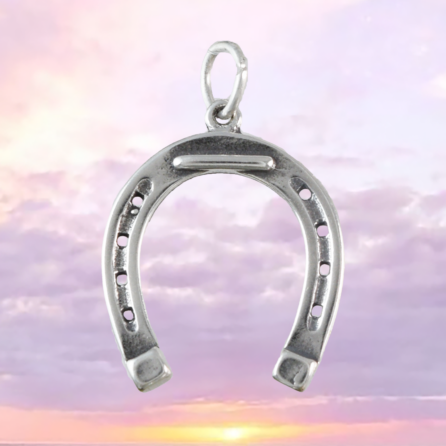 Texan Horseshoe Pendant, Sterling Silver Horseshoe Charm Pendant, N9447 Birthday Mother Wife Mom Gift