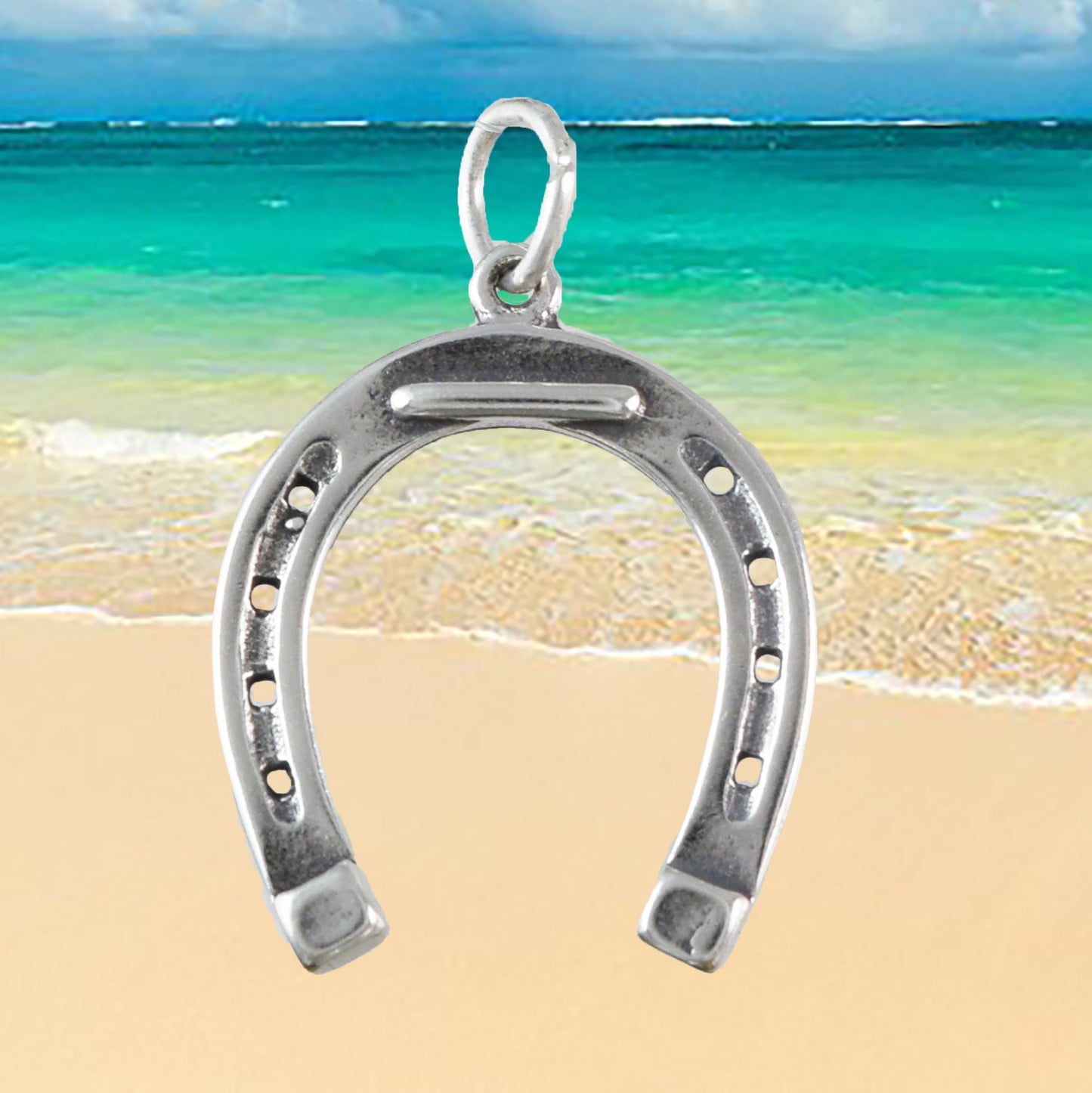 Texan Horseshoe Pendant, Sterling Silver Horseshoe Charm Pendant, N9447 Birthday Mother Wife Mom Gift