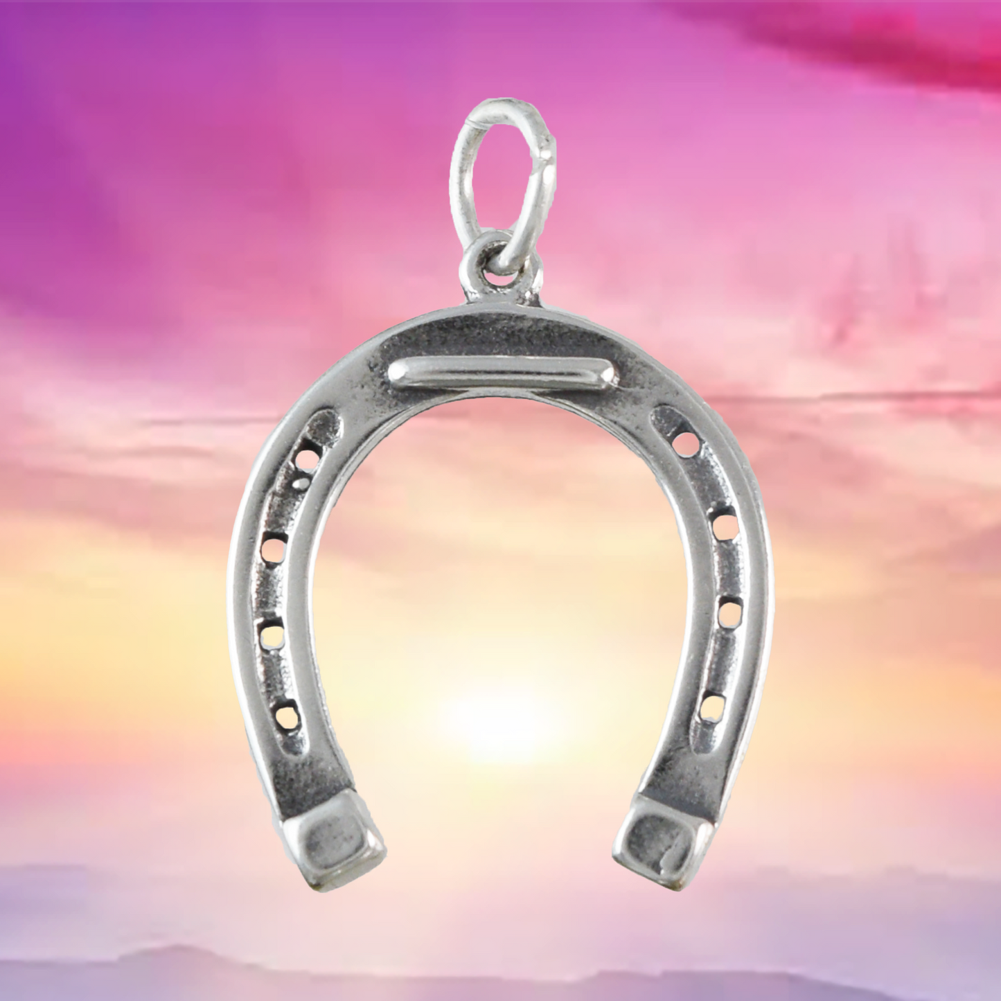 Texan Horseshoe Pendant, Sterling Silver Horseshoe Charm Pendant, N9447 Birthday Mother Wife Mom Gift