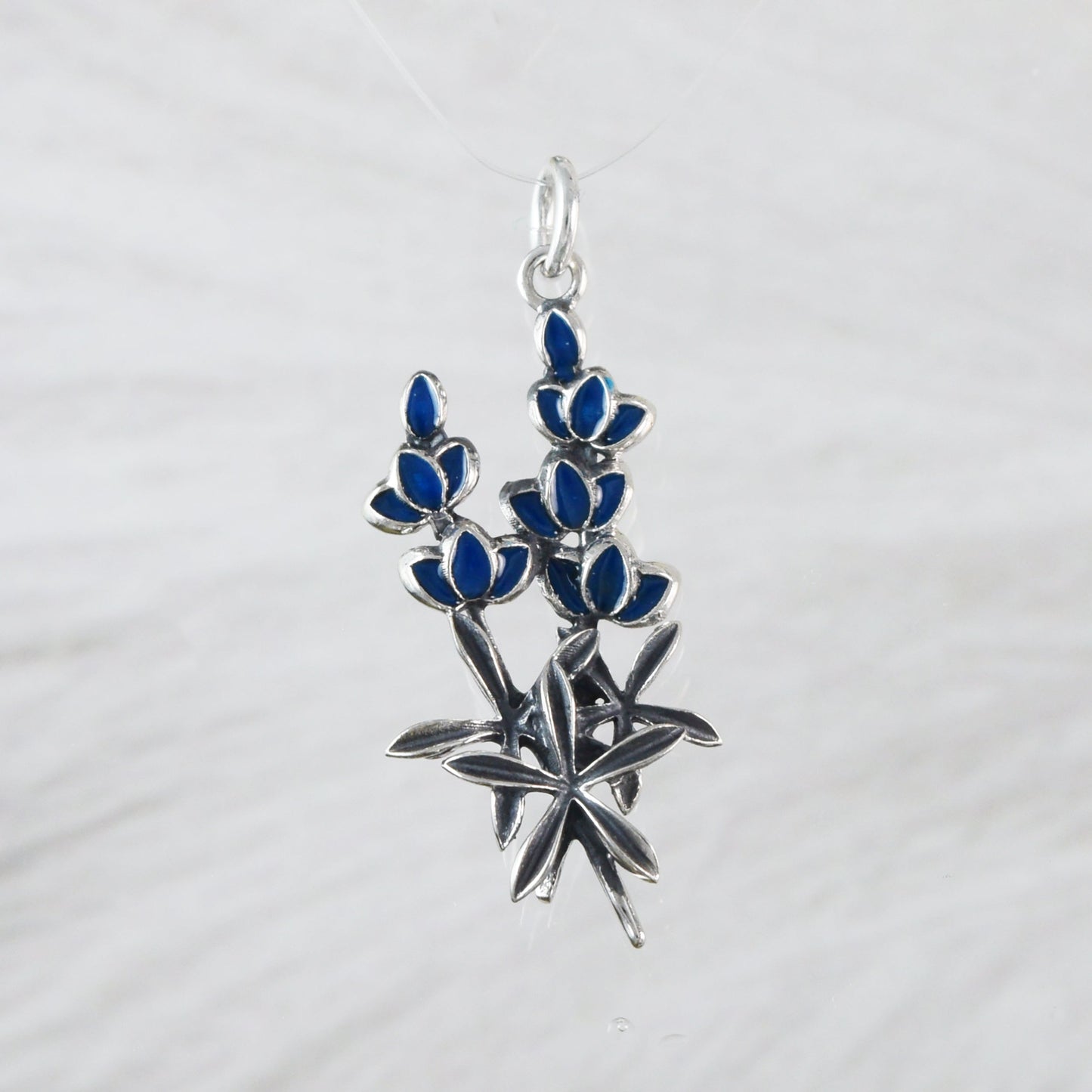 Texan Bluebonnet Pendant, State Flower of Texas, Sterling Silver Blue Bonnet Charm Pendant, N9449 Birthday Mother Wife Mom Gift